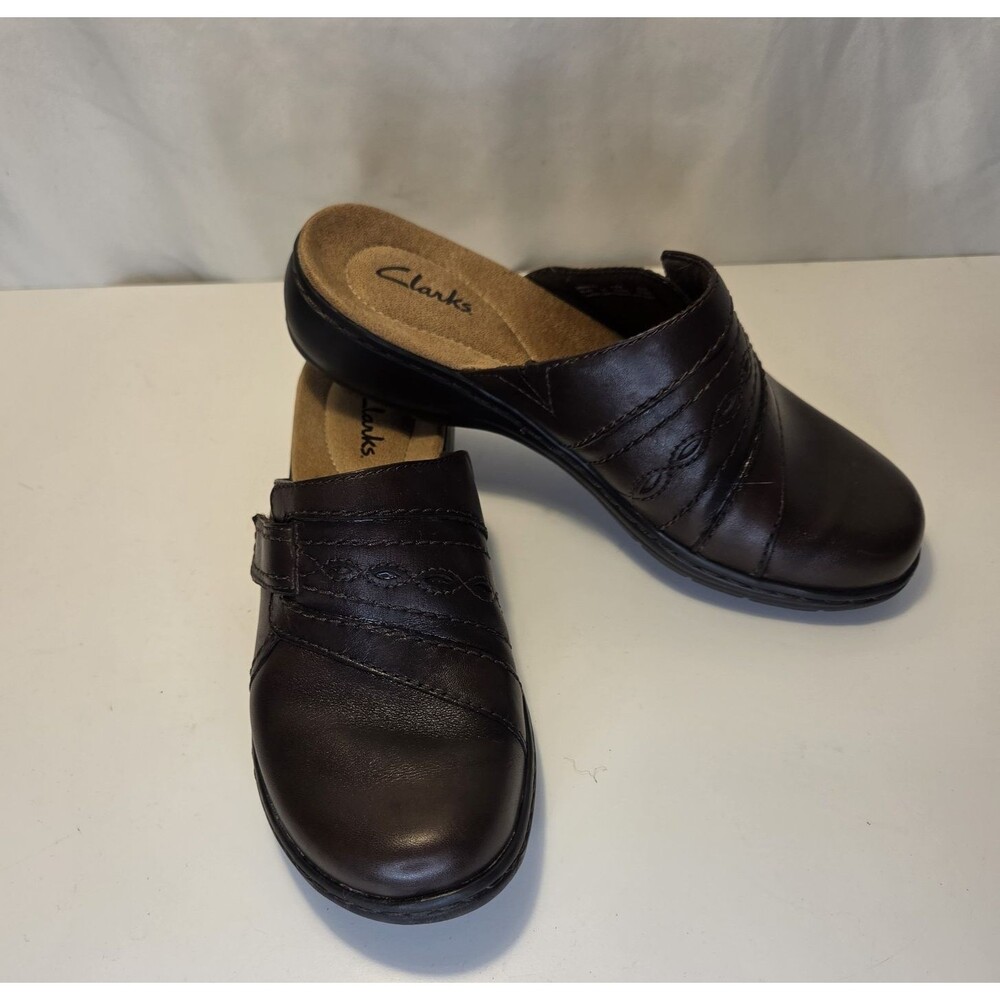 Clarks Brown Leather Mules Womens Size 6.5M